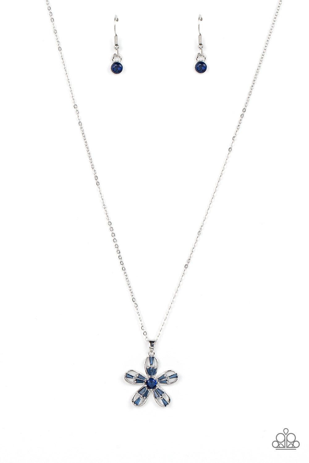 Botanical Ballad Blue Rhinestone Flower Necklace - Paparazzi Accessories- lightbox - CarasShop.com - Paparazzi Jewelry by Cara Jewels