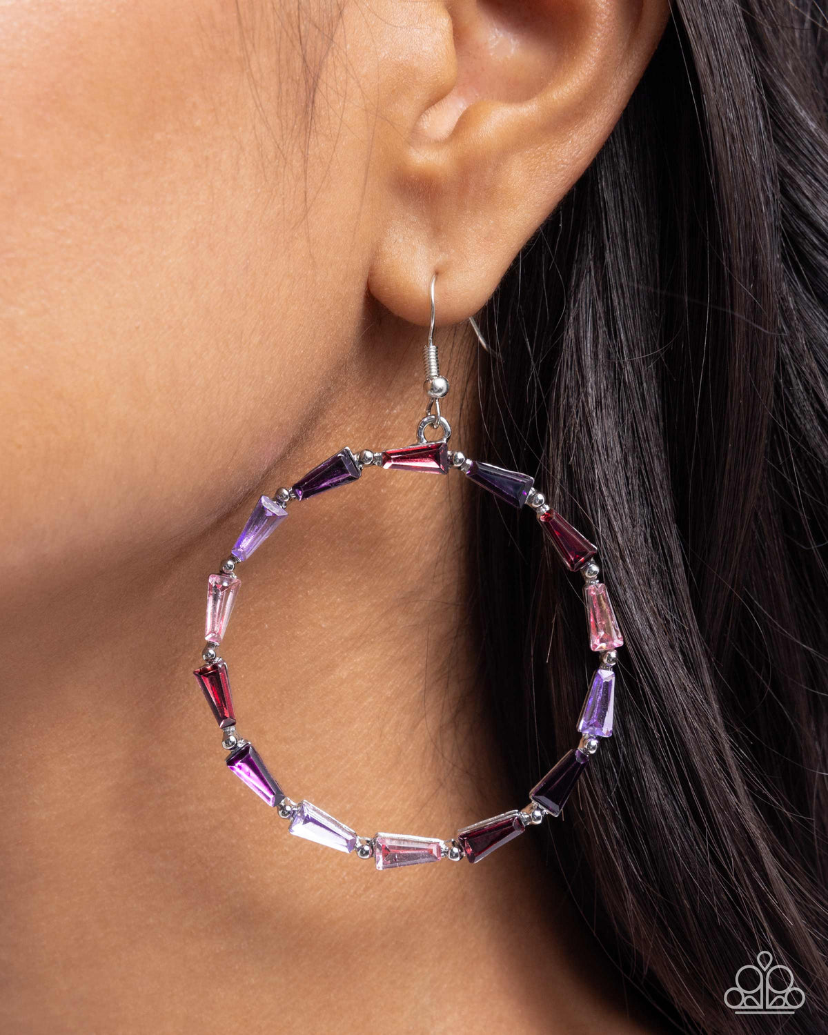 Bounce Around Purple Gem Earrings - Paparazzi Accessories- on model - CarasShop.com - Paparazzi Jewelry by Cara Jewels