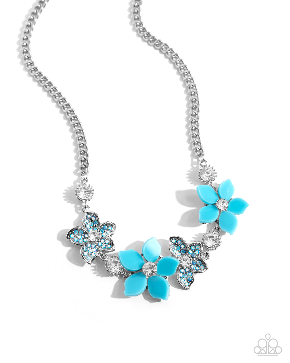 Bouquet Ballad Blue Acrylic & Rhinestone Floral Necklace - Paparazzi Accessories- lightbox - CarasShop.com - Paparazzi Jewelry by Cara Jewels