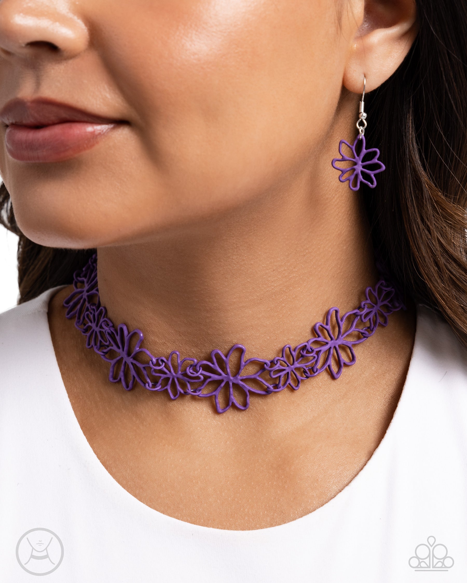 Bouquet Blend Purple Flower Choker Necklace - Paparazzi Accessories- lightbox - CarasShop.com - Paparazzi Jewelry by Cara Jewels