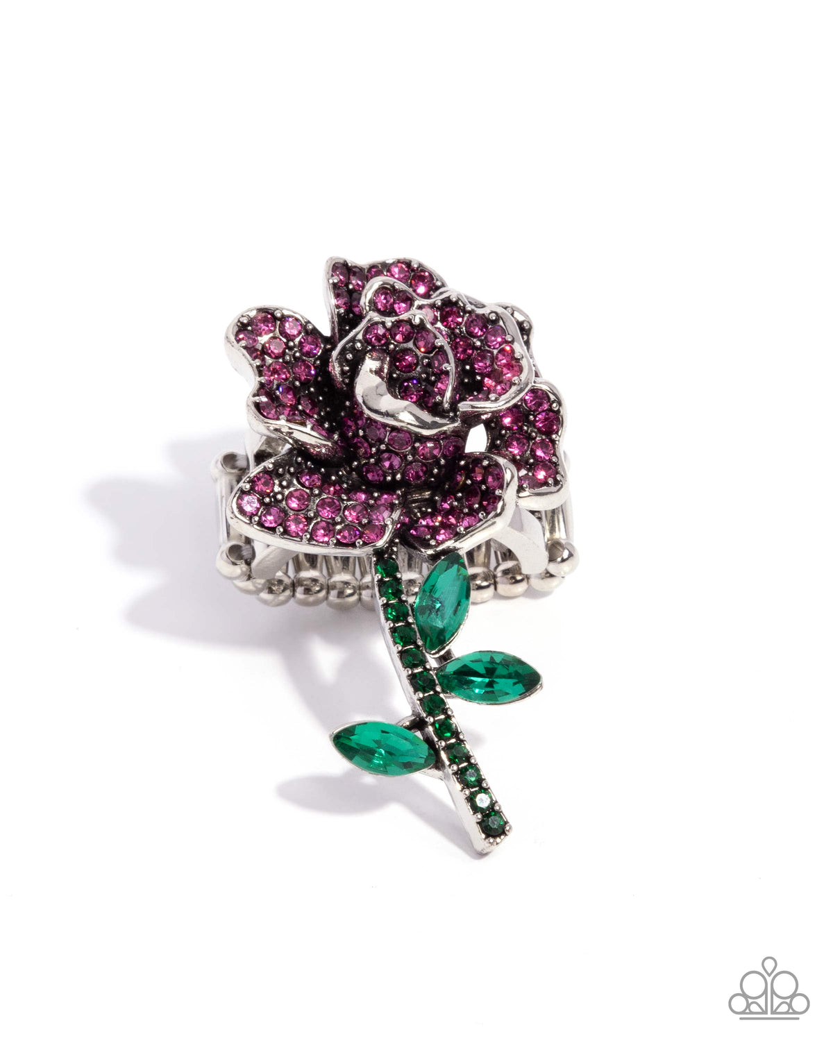 Boutonniere Bling Pink Rhinestone Flower Ring - Paparazzi Accessories- lightbox - CarasShop.com - Paparazzi Jewelry by Cara Jewels