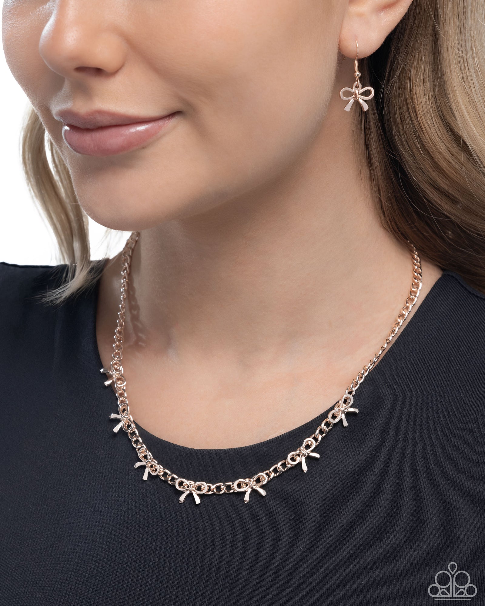 BOW the Knee Rose Gold Necklace - Paparazzi Accessories- lightbox - CarasShop.com - Paparazzi Jewelry by Cara Jewels