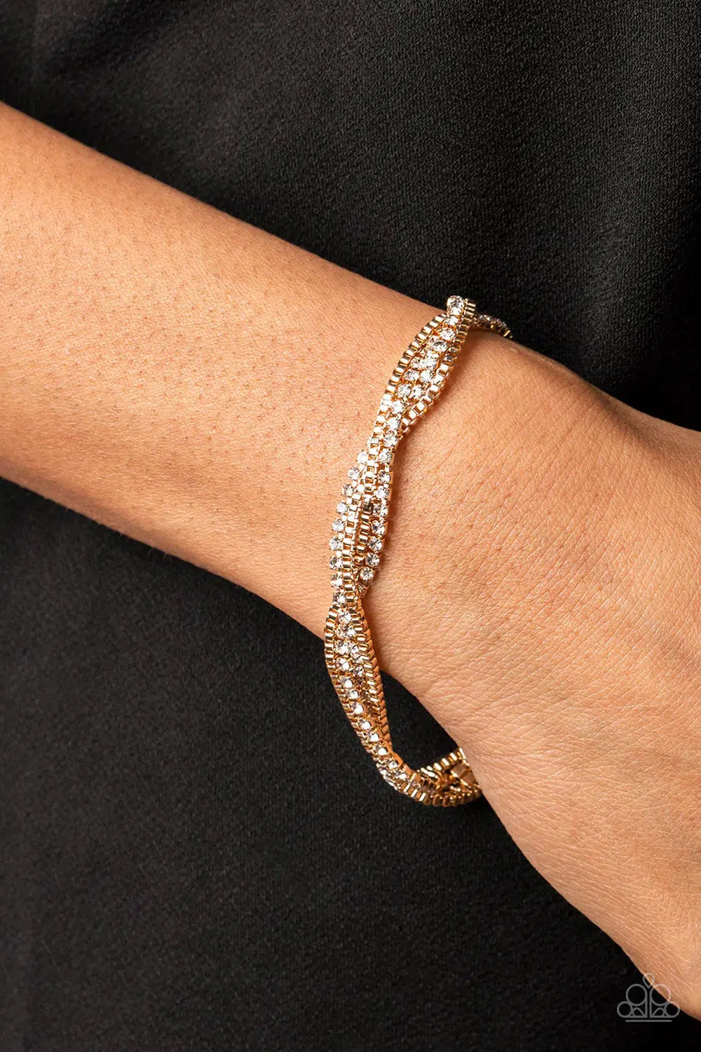 Box Office Bling Gold Bracelet - Paparazzi Accessories- lightbox - CarasShop.com - Paparazzi Jewelry by Cara Jewels