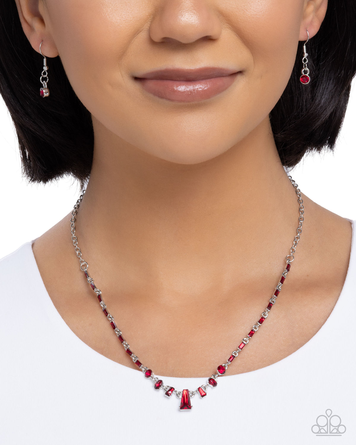 Boyfriends Gift Red Rhinestone Necklace - Paparazzi Accessories-on model - CarasShop.com - Paparazzi Jewelry by Cara Jewels