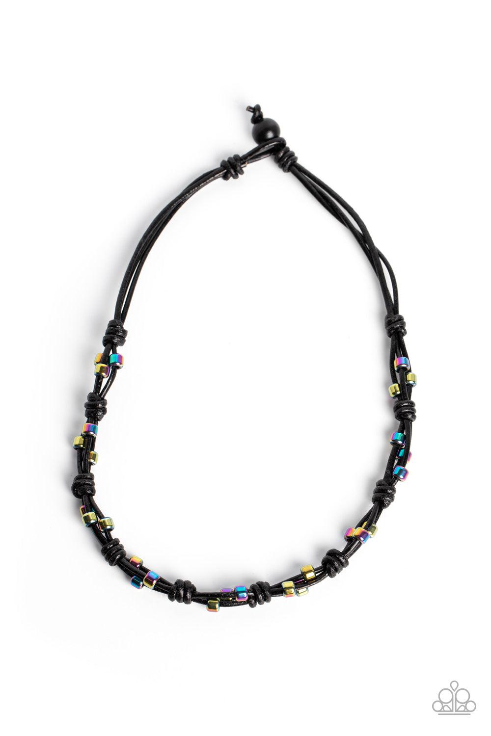 Braided Brawl Multi Oil Spill & Black Urban Necklace - Paparazzi Accessories- lightbox - CarasShop.com - Paparazzi Jewelry by Cara Jewels