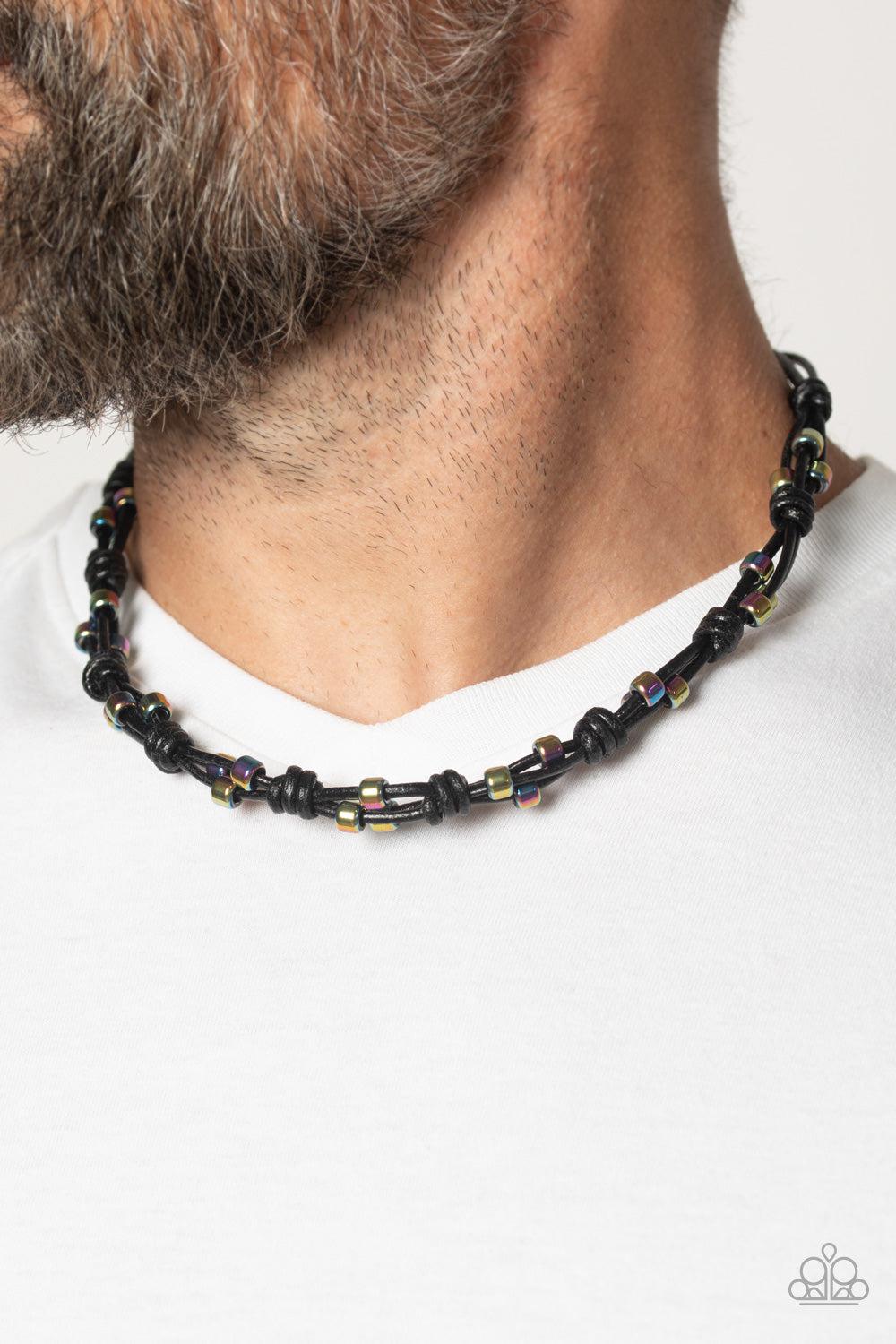 Braided Brawl Multi Oil Spill & Black Urban Necklace - Paparazzi Accessories- on model - CarasShop.com - Paparazzi Jewelry by Cara Jewels