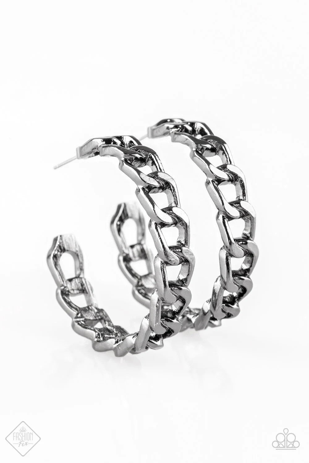 Breaking Chains Gunmetal Black Earrings - Paparazzi Accessories- lightbox - CarasShop.com - Paparazzi Jewelry by Cara Jewels