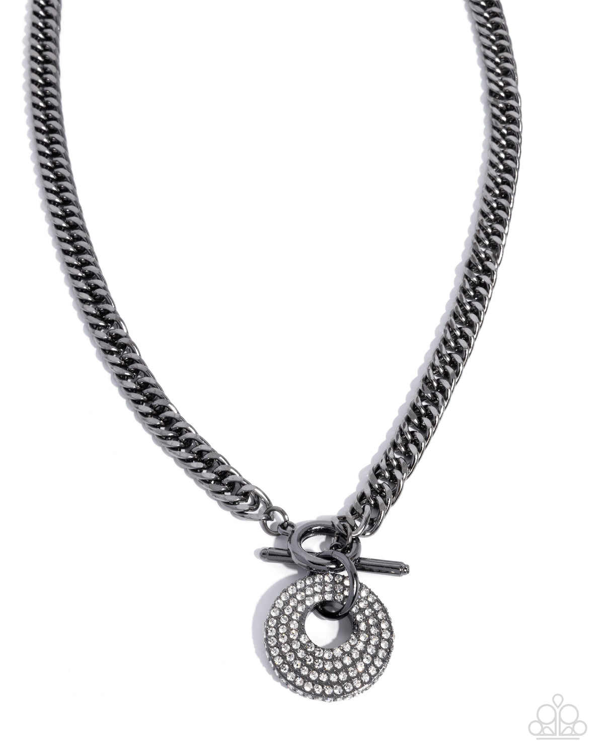 Breathlessly Bold Gunmetal Black & White Rhinestone Necklace- lightbox - CarasShop.com - Paparazzi Jewelry by Cara Jewels