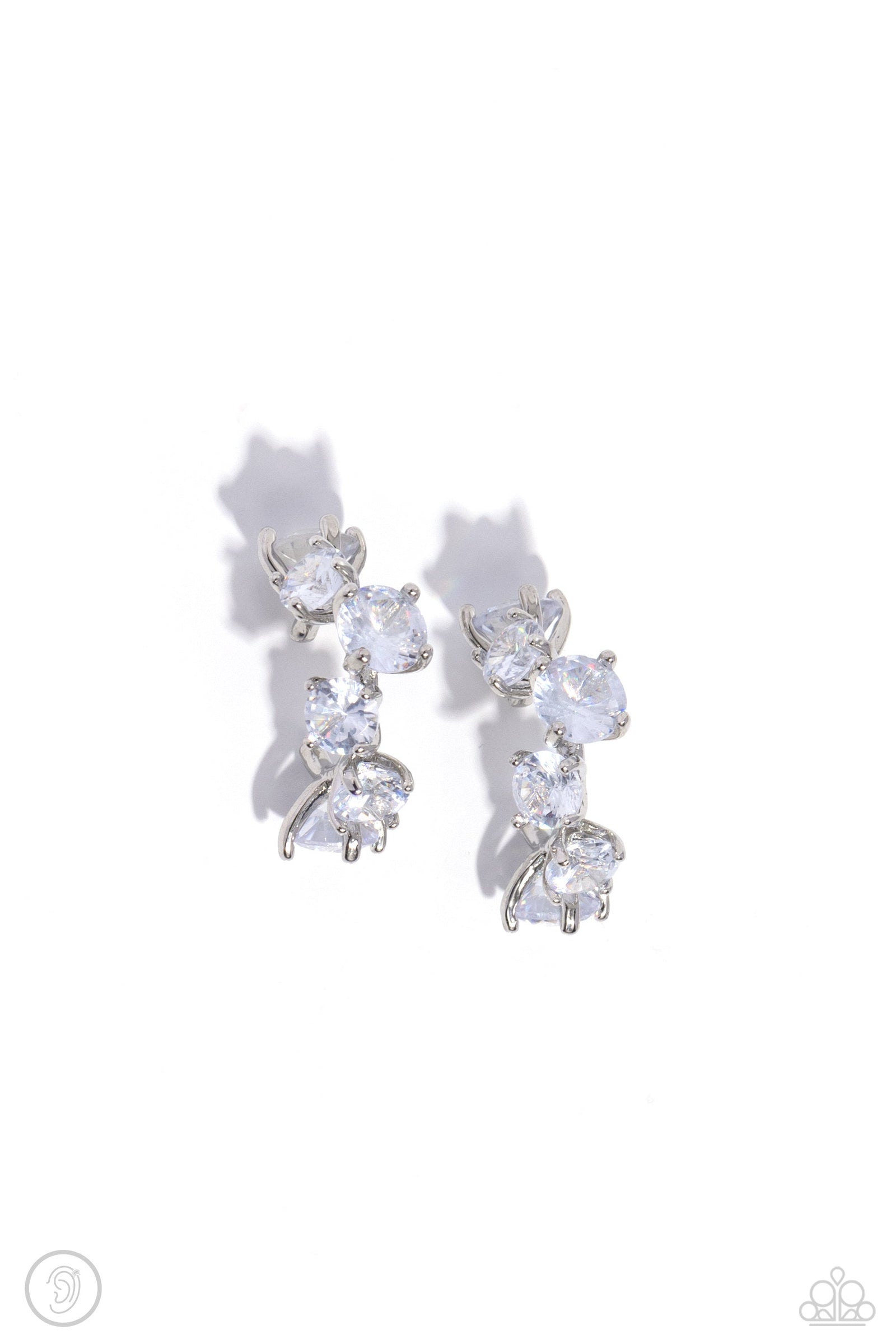 Breathtaking Blend White Rhinestone Cuff Earrings - Paparazzi Accessories- lightbox - CarasShop.com - Paparazzi Jewelry by Cara Jewels