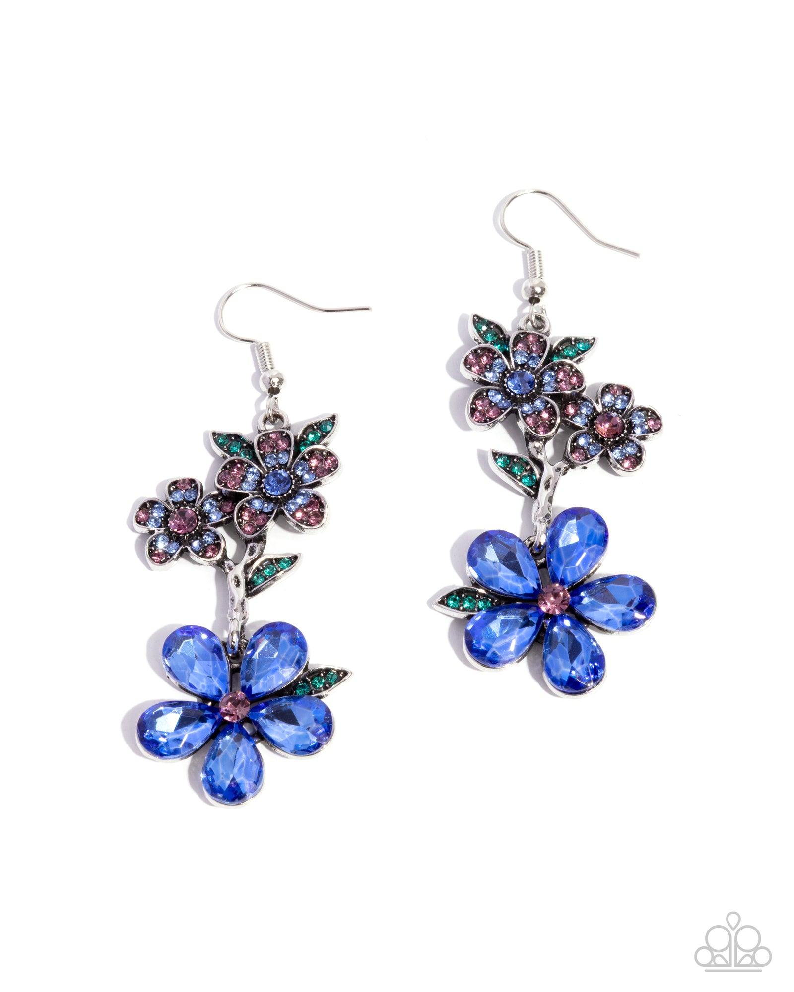 Breathtaking Bloom Blue Rhinestone Flower Earrings - Paparazzi Accessories- lightbox - CarasShop.com - Paparazzi Jewelry by Cara Jewels