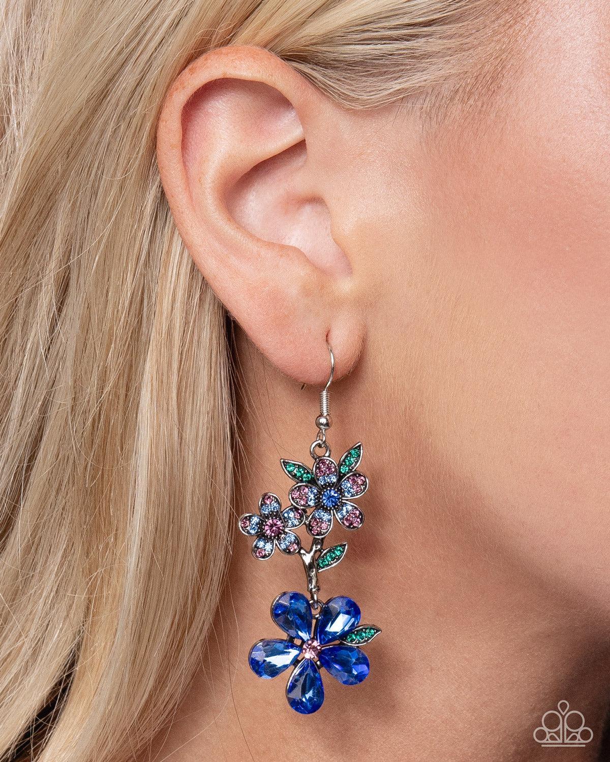 Breathtaking Bloom Blue Rhinestone Flower Earrings - Paparazzi Accessories- lightbox - CarasShop.com - Paparazzi Jewelry by Cara Jewels