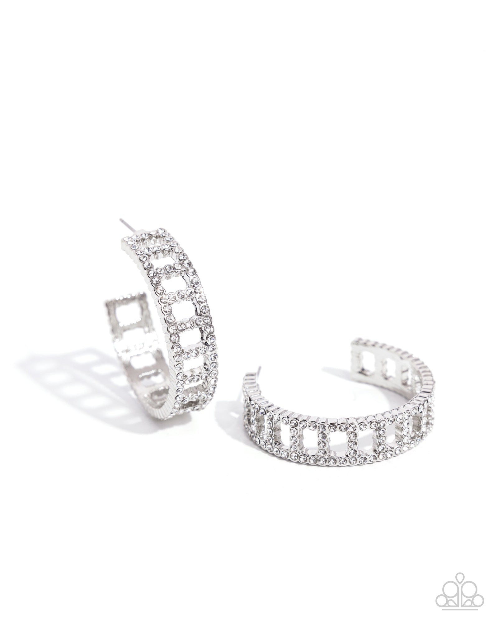Bridging Brilliance White Rhinestone Hoop Earrings - Paparazzi Accessories- lightbox - CarasShop.com - Paparazzi Jewelry by Cara Jewels