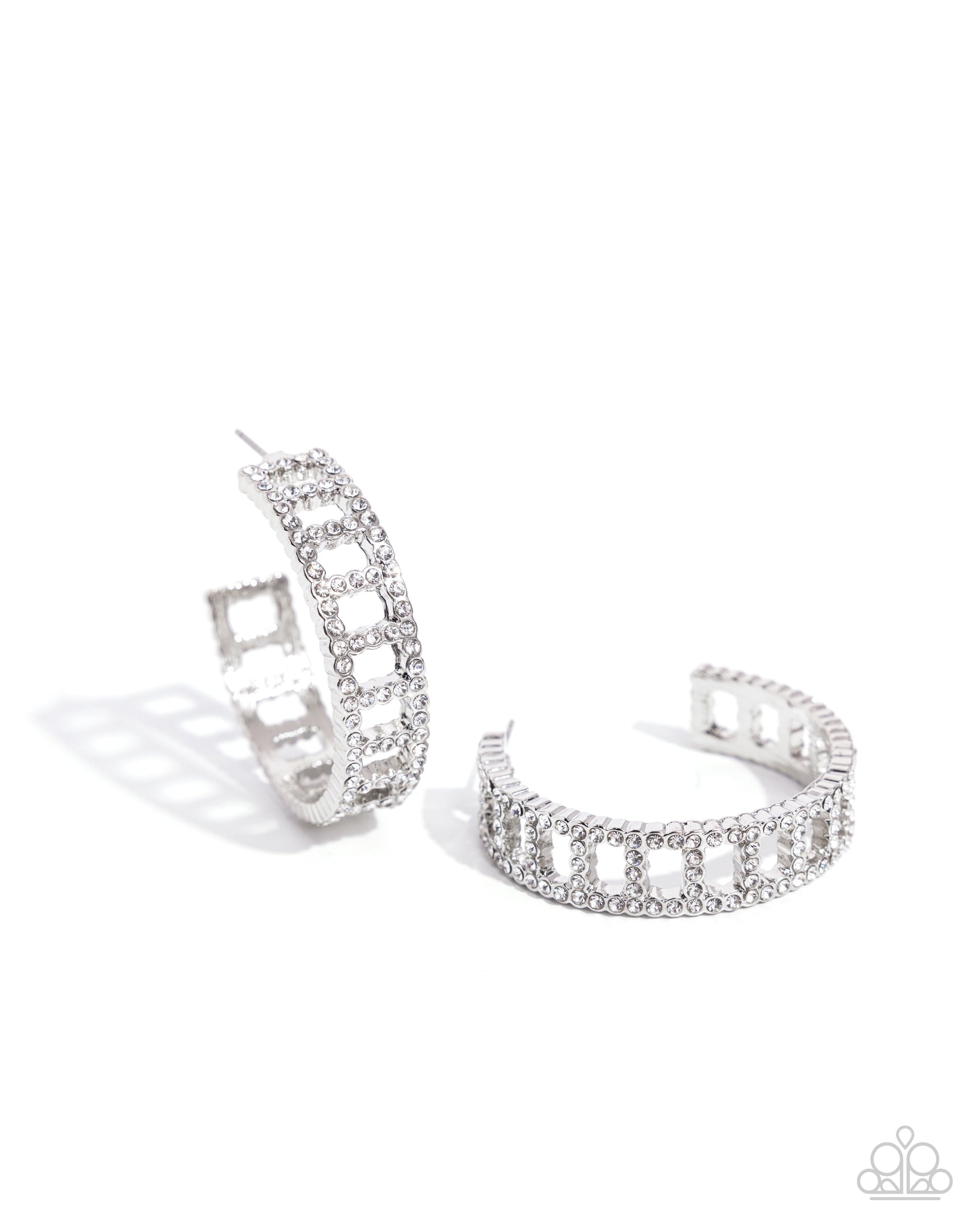 Bridging Brilliance White Rhinestone Hoop Earrings - Paparazzi Accessories- lightbox - CarasShop.com - Paparazzi Jewelry by Cara Jewels