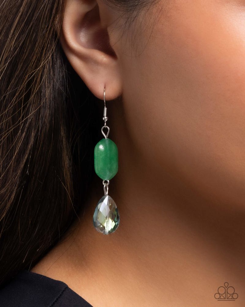 Brilliant Beauty Queen Green Earrings - Paparazzi Accessories- on model - CarasShop.com - Paparazzi Jewelry by Cara Jewels