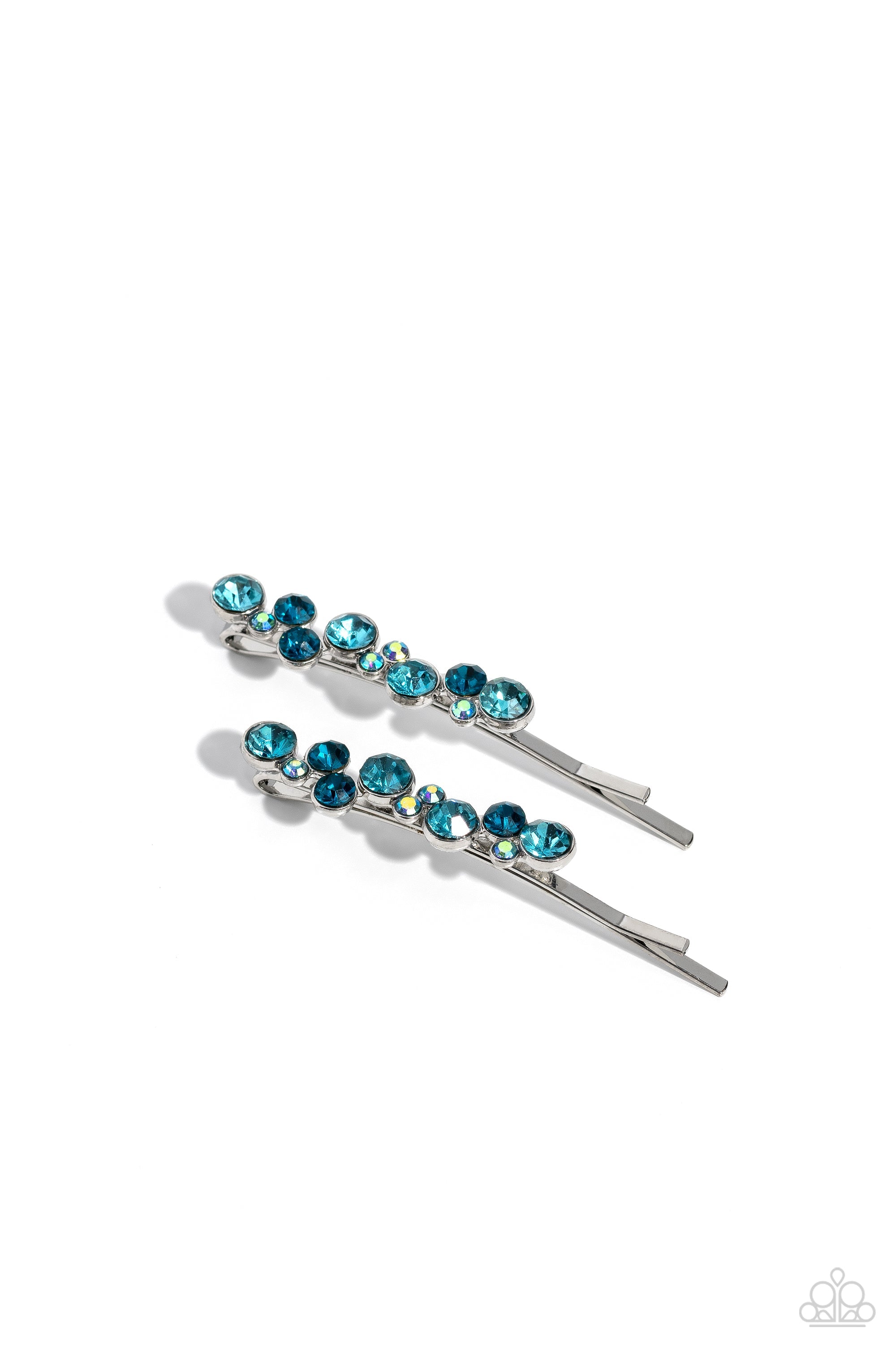 Bubbly Ballroom Blue Rhinestone Hair Pins - Paparazzi Accessories- lightbox - CarasShop.com - Paparazzi Jewelry by Cara Jewels