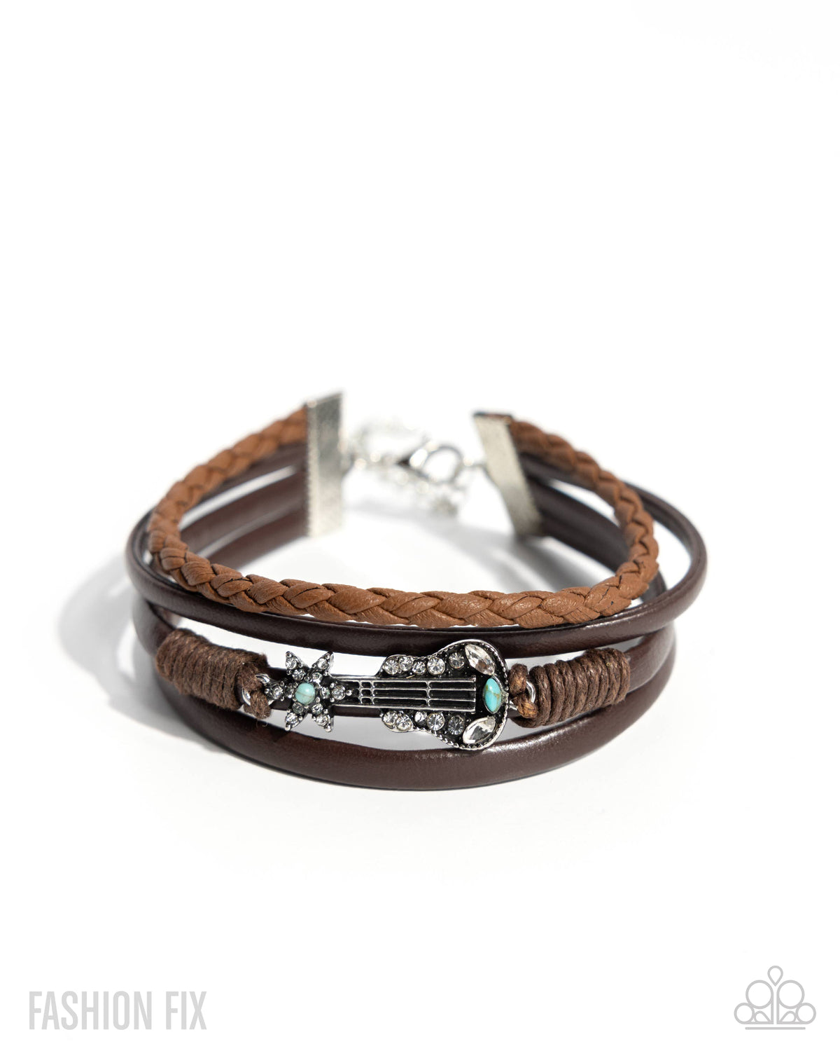 Buckaroo Beginning Turquoise Blue & Brown Leather Bracelet - Paparazzi Accessories- lightbox - CarasShop.com - Paparazzi Jewelry by Cara Jewels