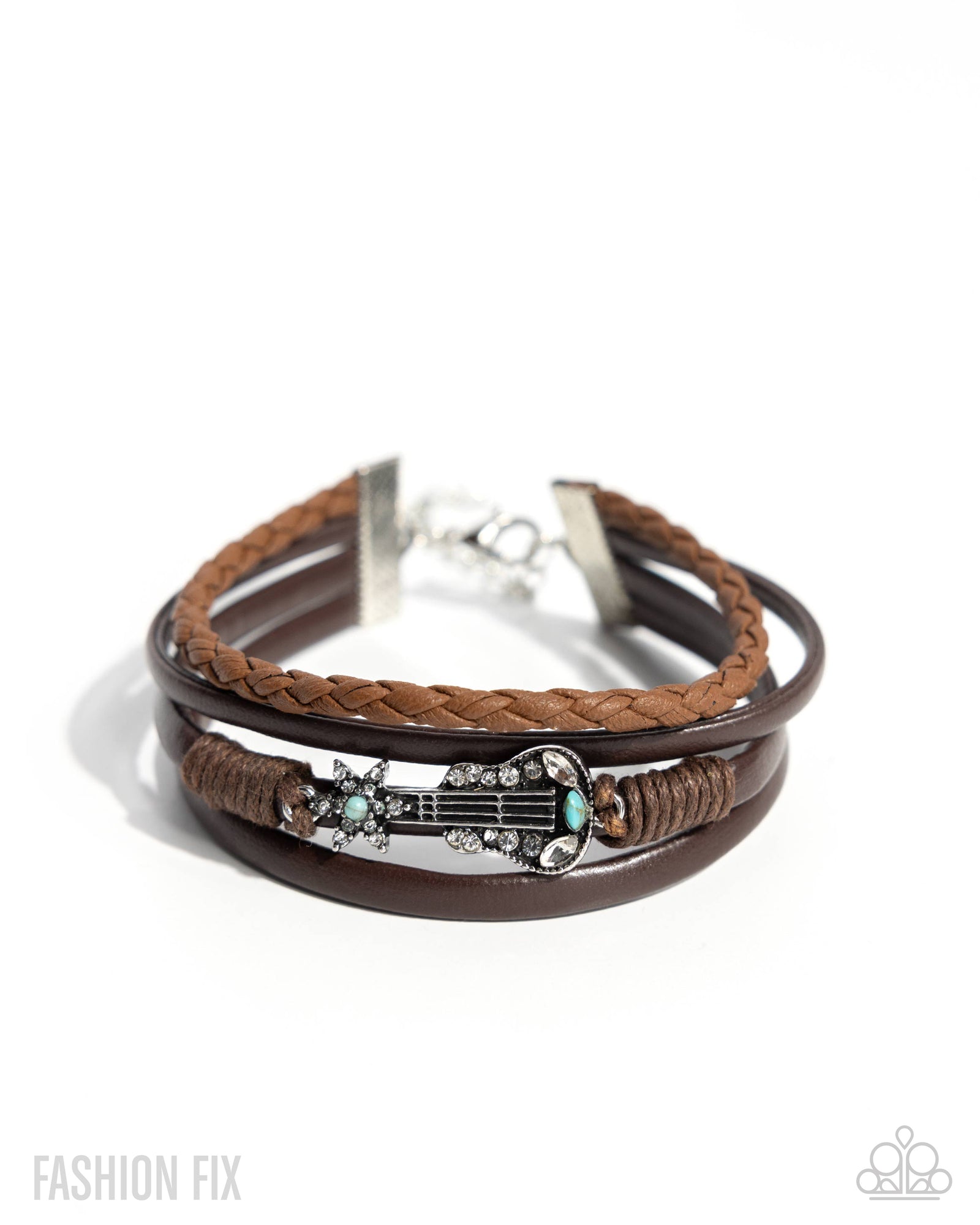Buckaroo Beginning Turquoise Blue & Brown Leather Bracelet - Paparazzi Accessories- lightbox - CarasShop.com - Paparazzi Jewelry by Cara Jewels