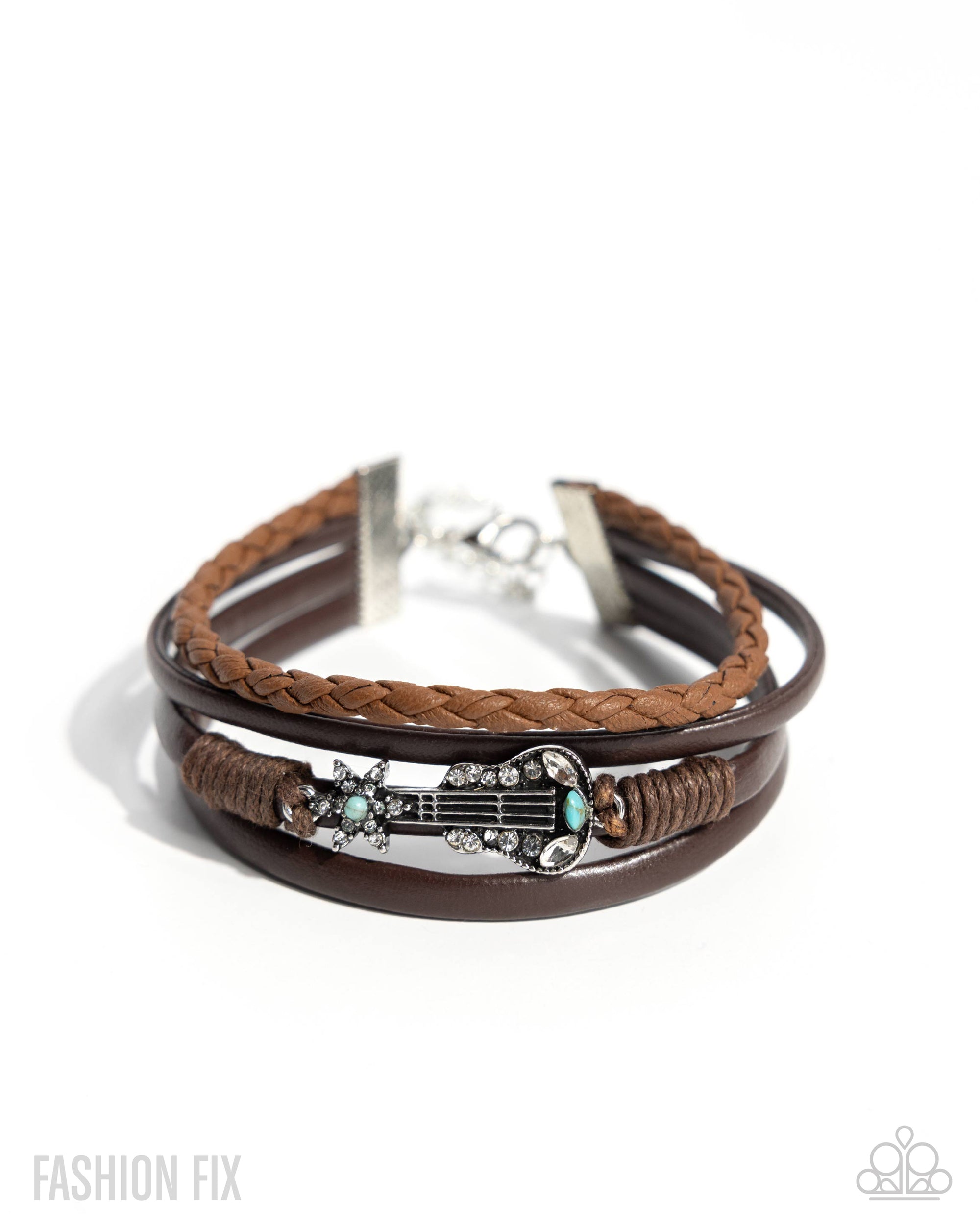 Buckaroo Beginning Turquoise Blue & Brown Leather Bracelet - Paparazzi Accessories- lightbox - CarasShop.com - Paparazzi Jewelry by Cara Jewels