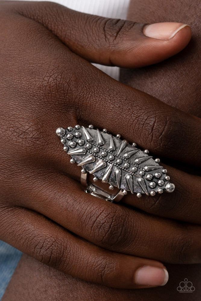 Bump, Set, Spike! Silver Ring - Paparazzi Accessories- on model - CarasShop.com - Paparazzi Jewelry by Cara Jewels