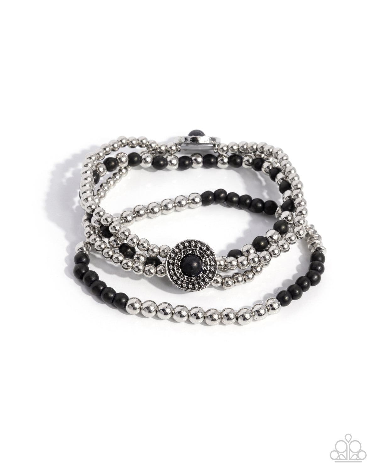 Bundle Up Black Stone & Silver Bracelet Set - Paparazzi Accessories- lightbox - CarasShop.com - Paparazzi Jewelry by Cara Jewels