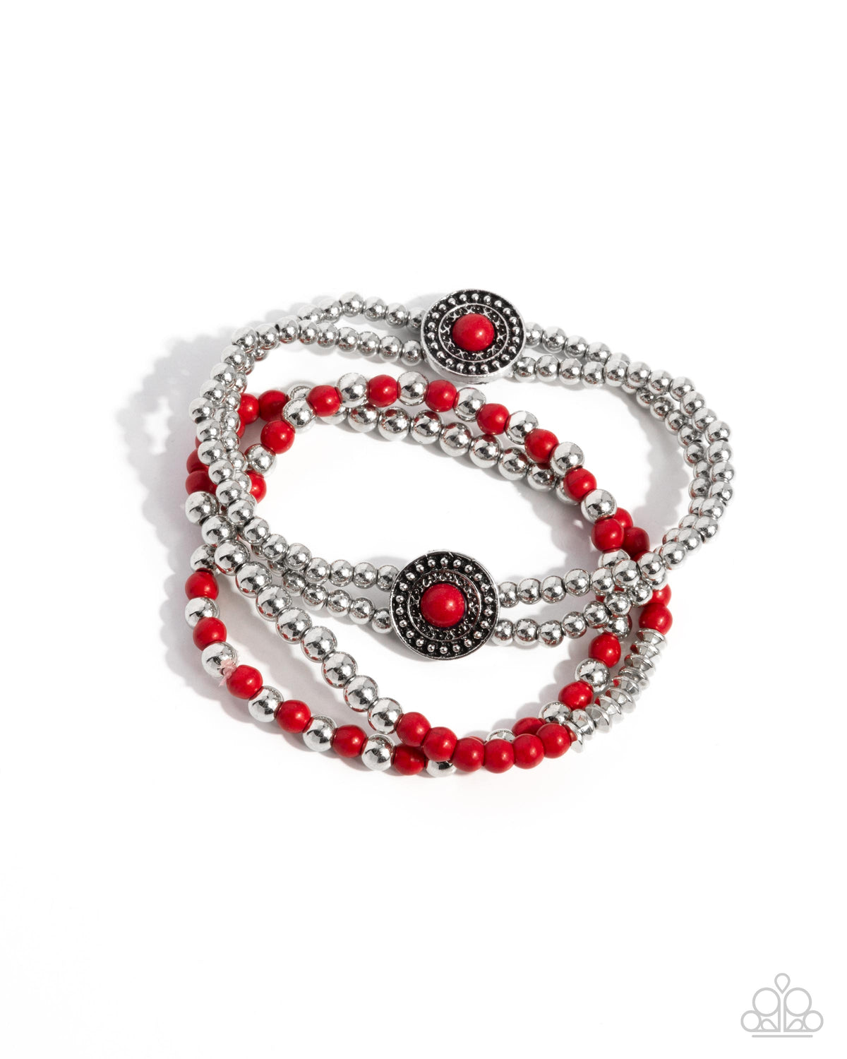 Bundle Up Red & Silver Bracelet - Paparazzi Accessories- lightbox - CarasShop.com - Paparazzi Jewelry by Cara Jewels