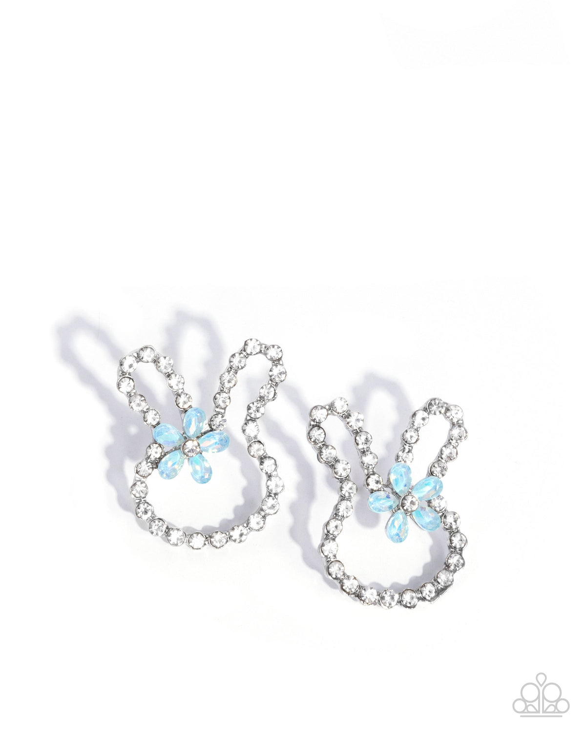 Bunny Backdrop Blue Gem & White Rhinestone Earrings - Paparazzi Accessories- lightbox - CarasShop.com - Paparazzi Jewelry by Cara Jewels