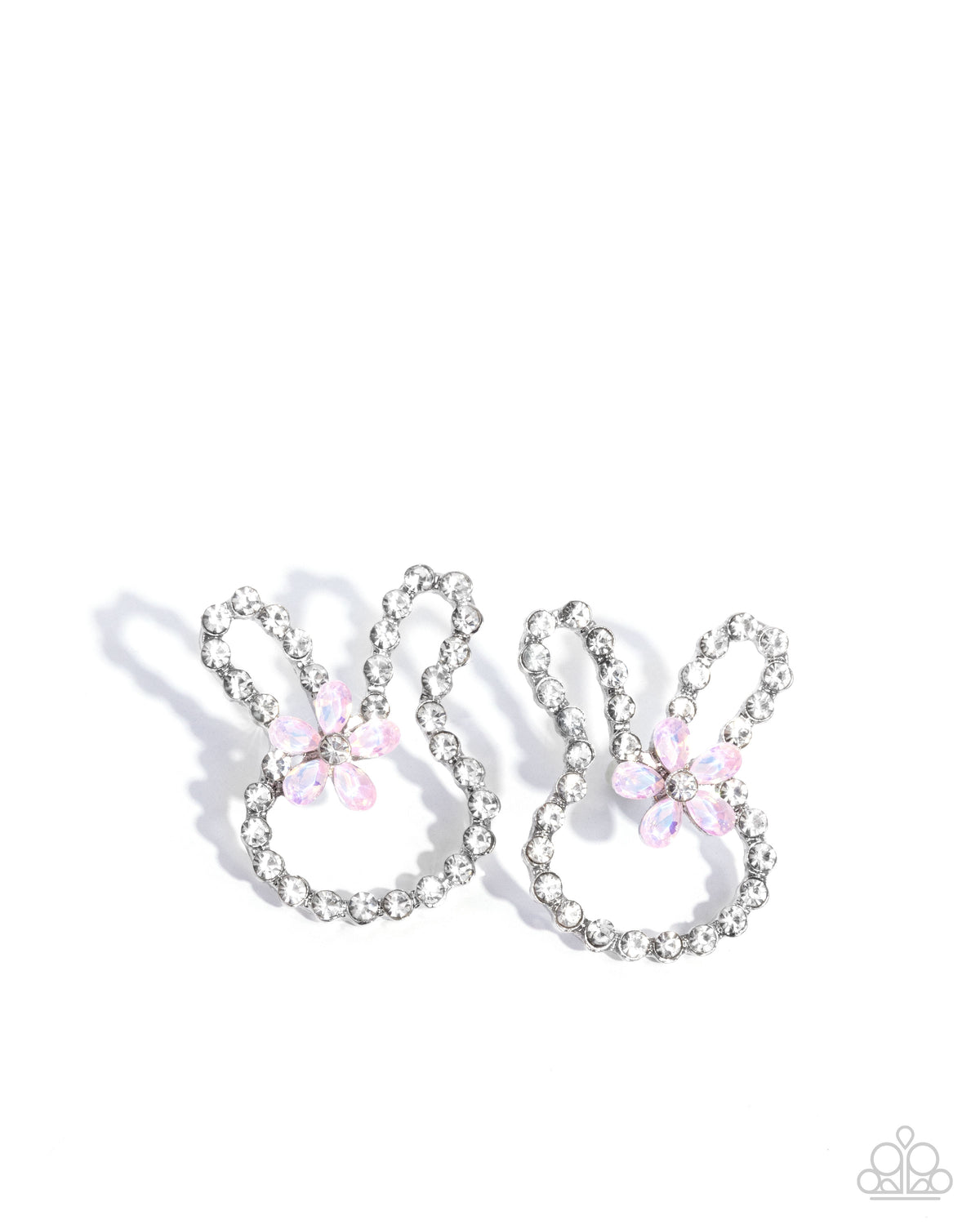 Bunny Backdrop Pink & White Rhinestone Earrings - Paparazzi Accessories- lightbox - CarasShop.com - Paparazzi Jewelry by Cara Jewels