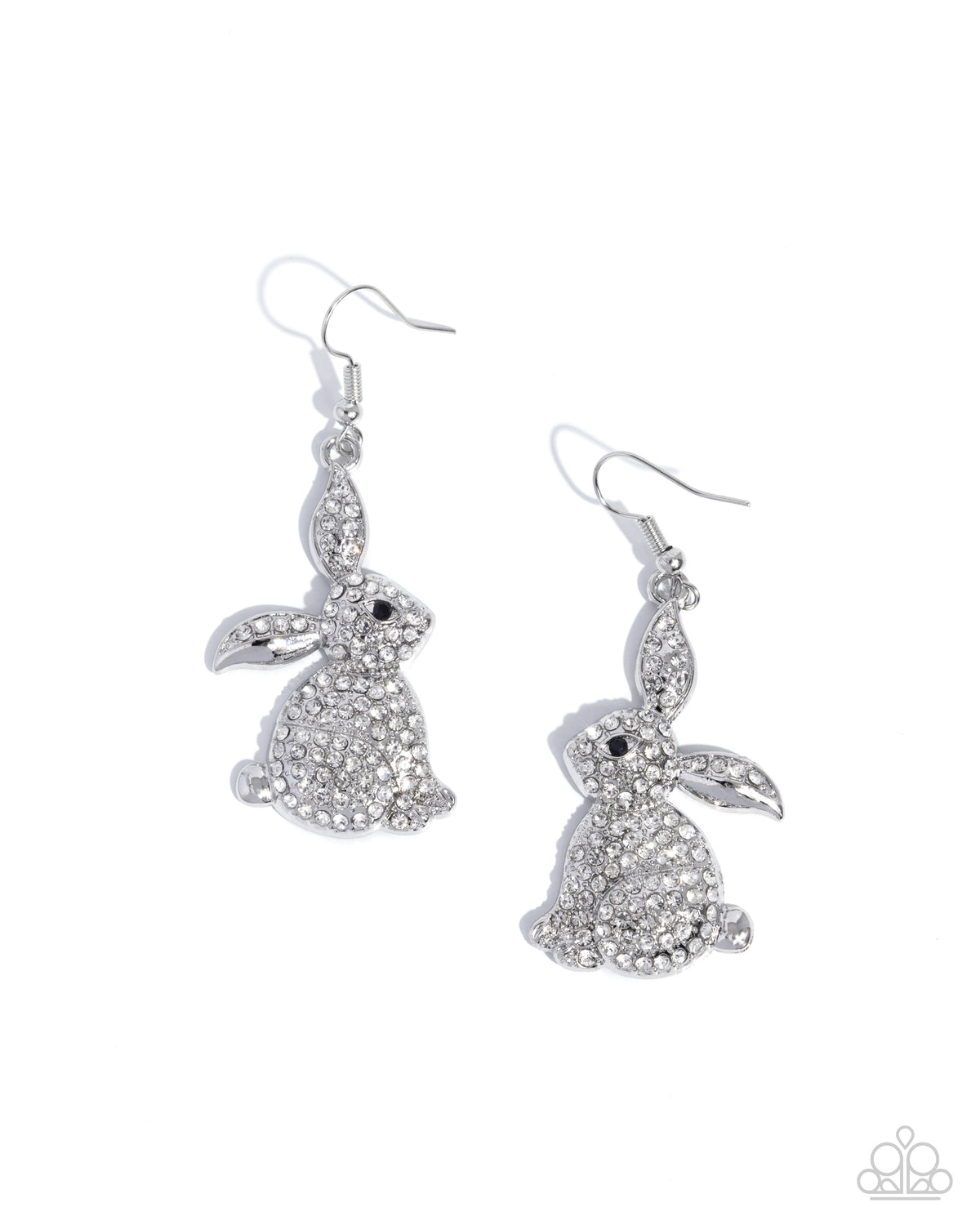 Bunny Bling White Rhinestone Rabbit Earrings - Paparazzi Accessories- lightbox - CarasShop.com - Paparazzi Jewelry by Cara Jewels