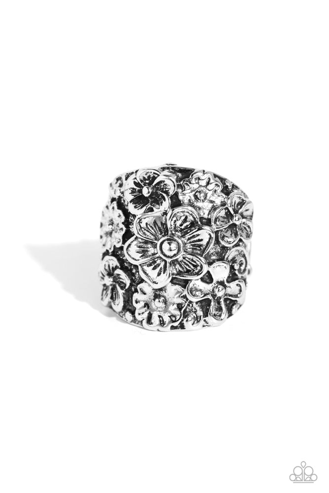 Burnished Bouquet Silver Ring - Paparazzi Accessories- lightbox - CarasShop.com - Paparazzi Jewelry by Cara Jewels