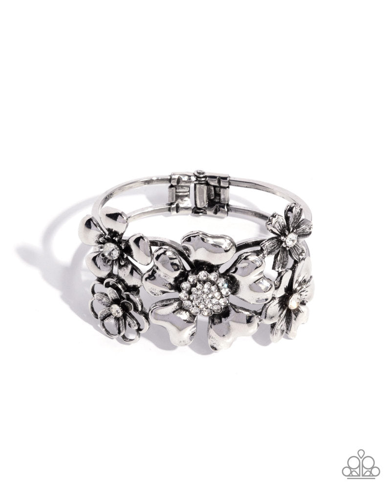 Bursting Bouquet White Bracelet - Paparazzi Accessories- lightbox - CarasShop.com - Paparazzi Jewelry by Cara Jewels