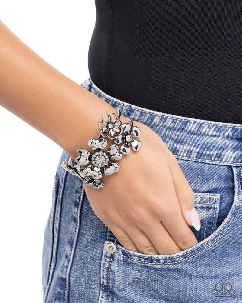 Bursting Bouquet White Bracelet - Paparazzi Accessories- on model - CarasShop.com - Paparazzi Jewelry by Cara Jewels