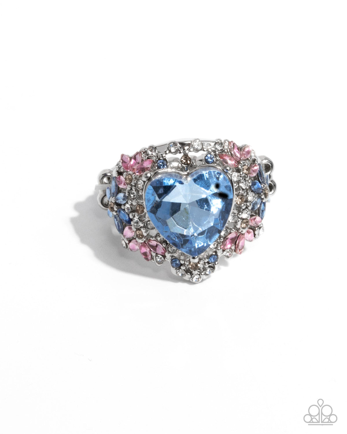 Bursting with Beauty Blue Rhinestone Heart Ring - Paparazzi Accessories- lightbox - CarasShop.com - Paparazzi Jewelry by Cara Jewels