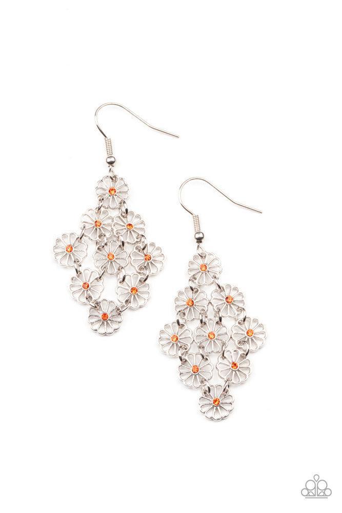 Bustling Blooms Orange Earrings - Paparazzi Accessories- lightbox - CarasShop.com - Paparazzi Jewelry by Cara Jewels