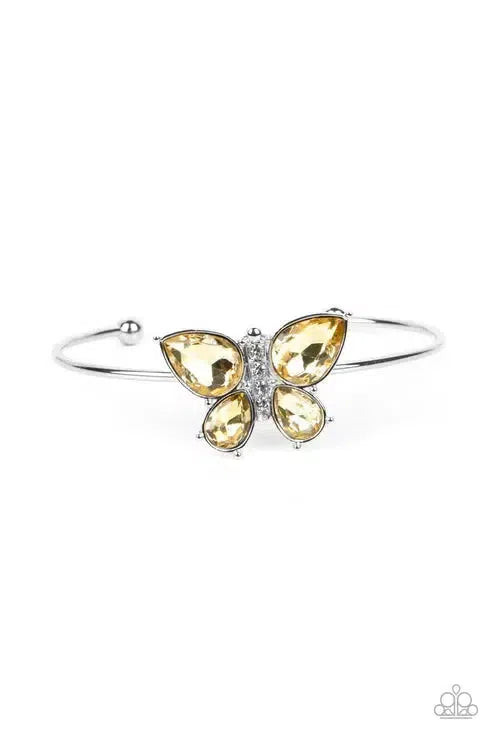 Butterfly Beatitude Yellow Bracelet - Paparazzi Accessories- lightbox - CarasShop.com - Paparazzi Jewelry by Cara Jewels