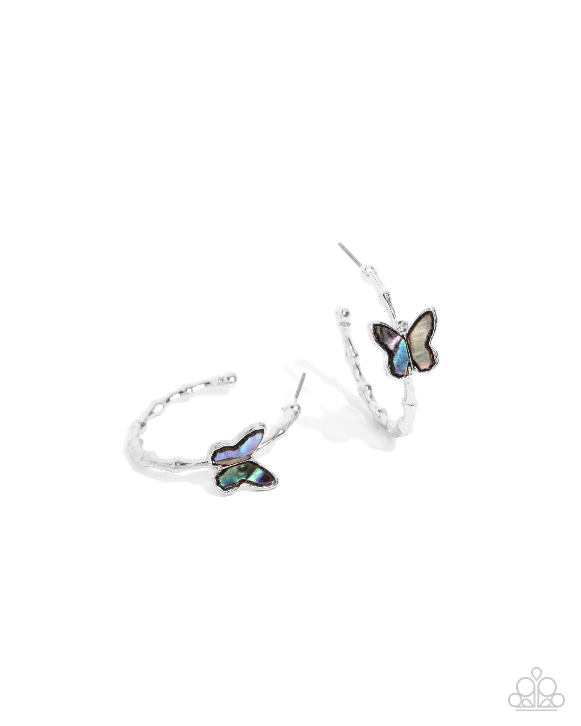 Butterfly Beginning Blue Hoop Earrings - Paparazzi Accessories- lightbox - CarasShop.com - Paparazzi Jewelry by Cara Jewels