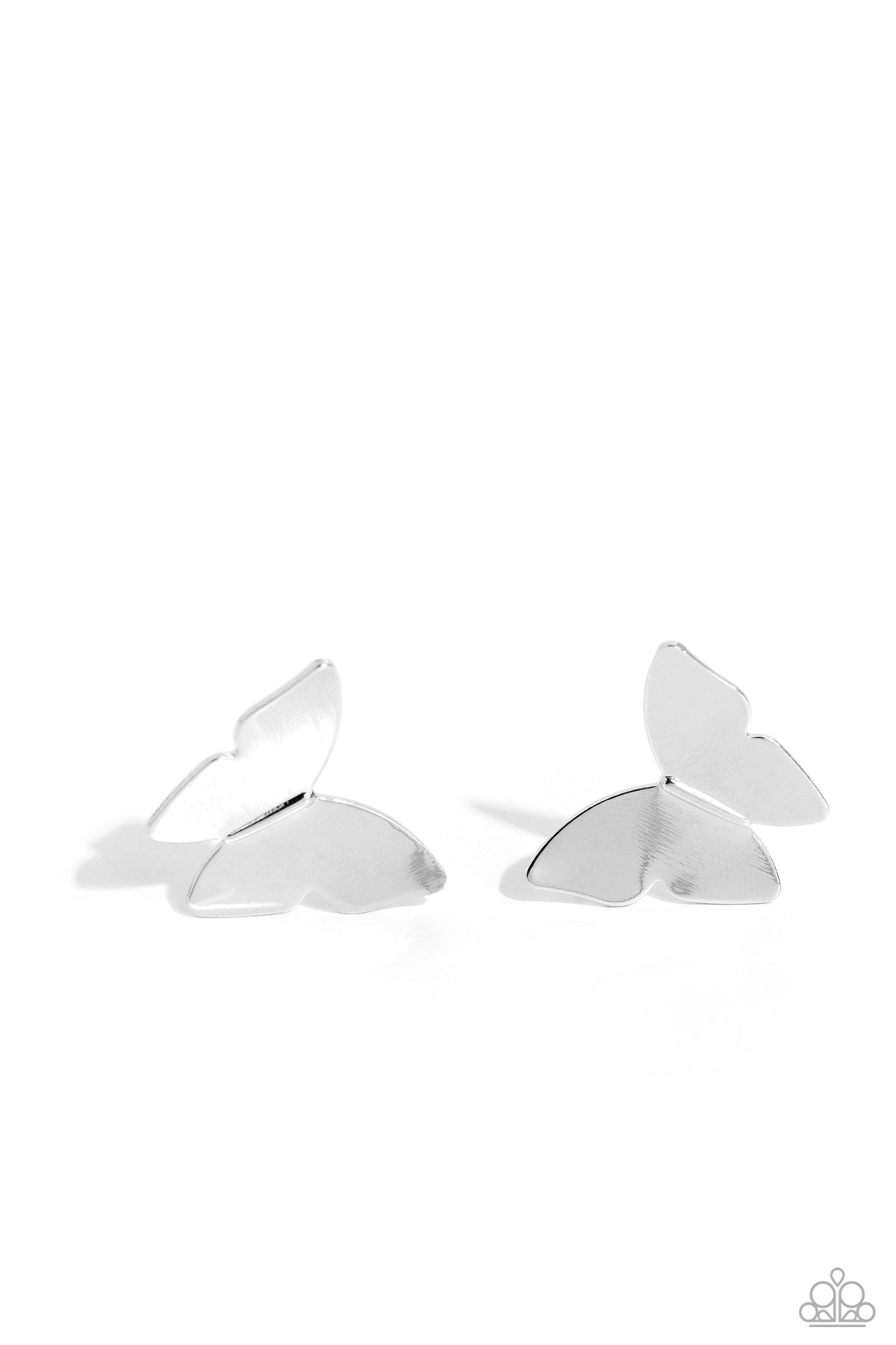 Butterfly Beholder Silver Post Earrings - Paparazzi Accessories- lightbox - CarasShop.com - Paparazzi Jewelry by Cara Jewels