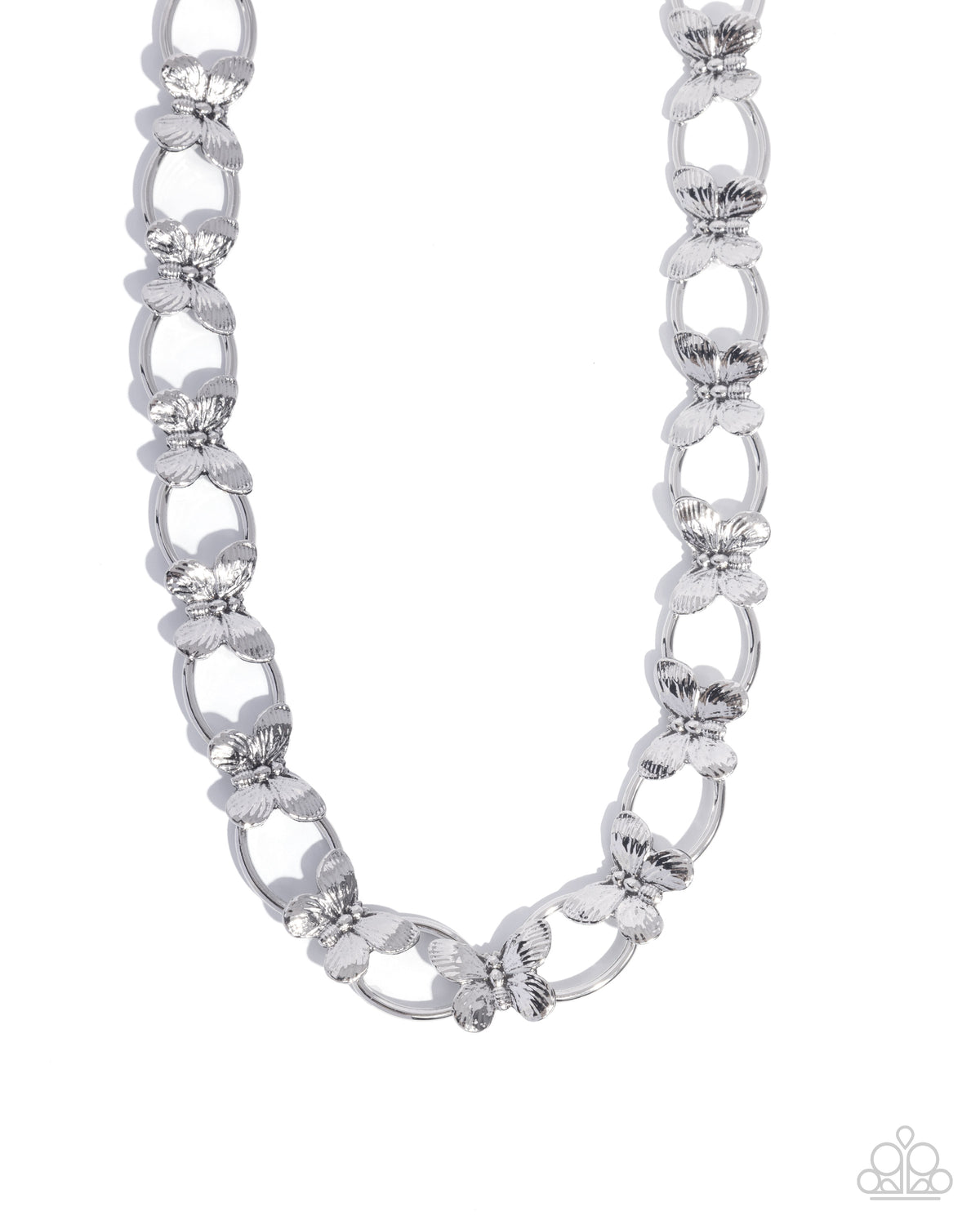 Butterfly Build Silver Butterfly Choker Necklace & Bracelet Set - Paparazzi Accessories-necklace - CarasShop.com - Paparazzi Jewelry by Cara Jewels