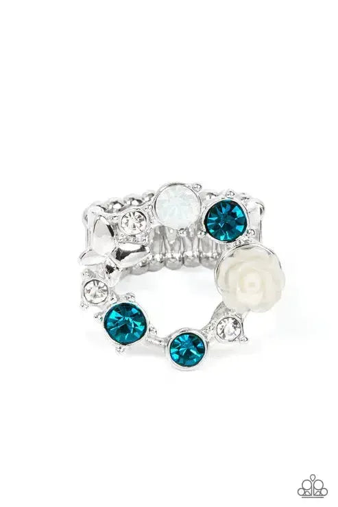 Butterfly Bustle Blue Ring - Paparazzi Accessories- lightbox - CarasShop.com - Paparazzi Jewelry by Cara Jewels