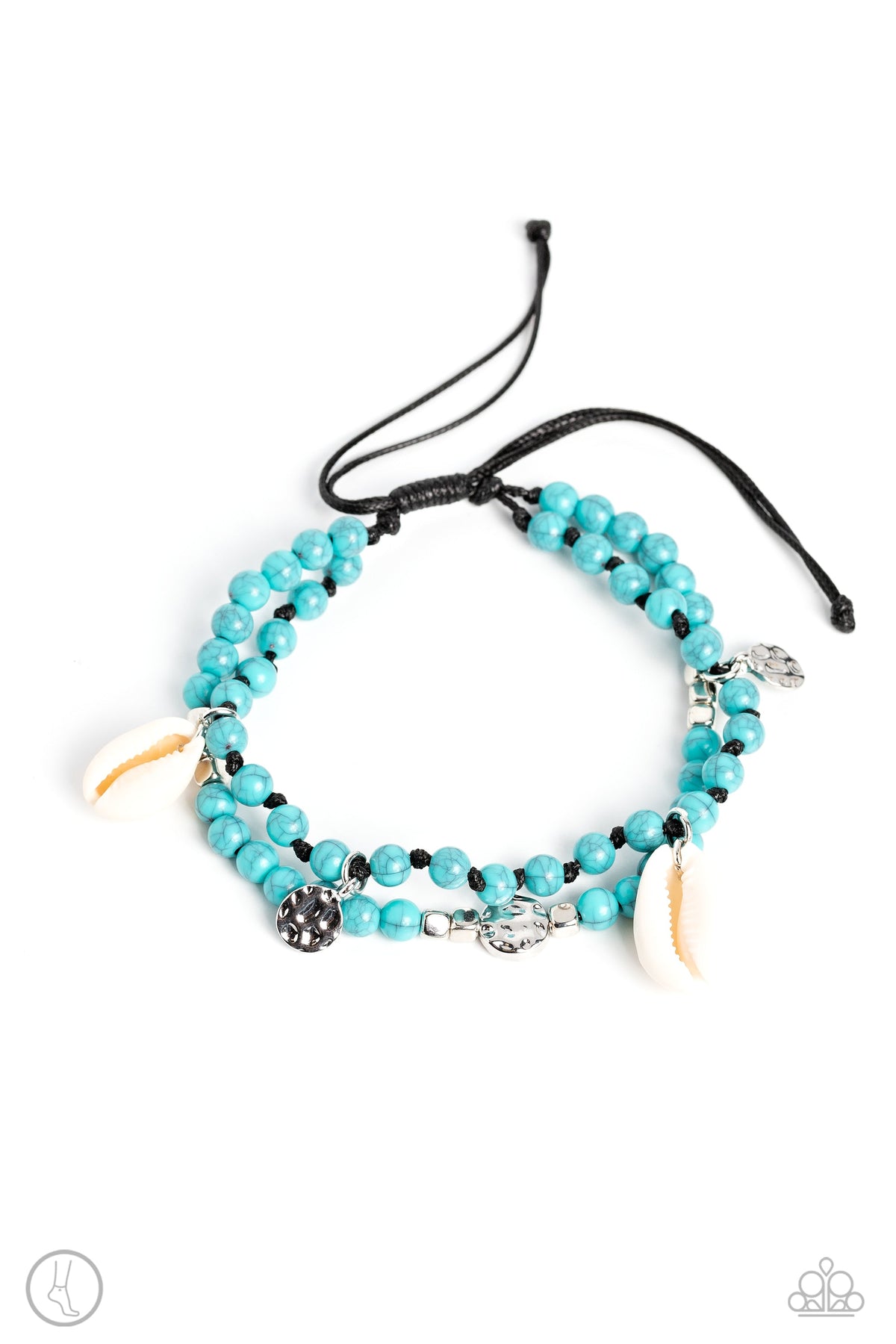 Buy and SHELL Turquoise Blue Stone & Shell Anklet - Paparazzi Accessories- lightbox - CarasShop.com - Paparazzi Jewelry by Cara Jewels