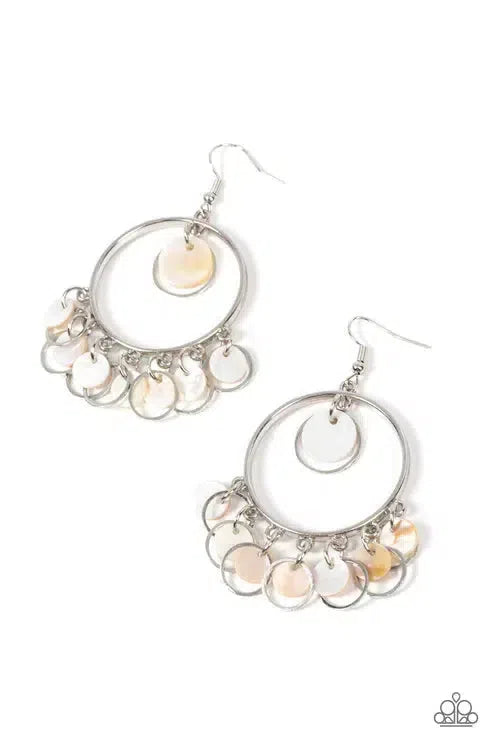 Cabana Charm White Earrings - Paparazzi Accessories- lightbox - CarasShop.com - Paparazzi Jewelry by Cara Jewels