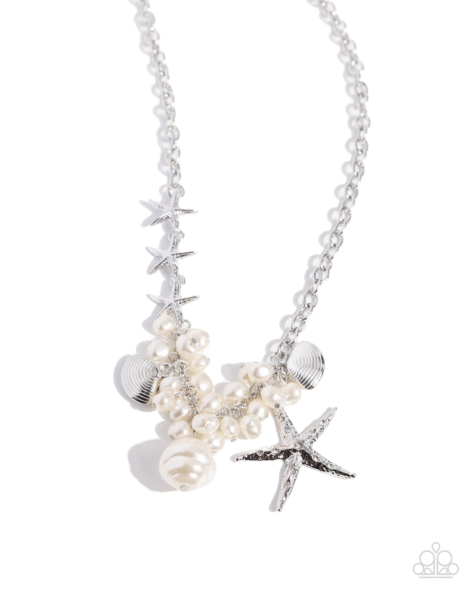 Cabo Coast White Pearl, Shell & Starfish Necklace - Paparazzi Accessories- lightbox - CarasShop.com - Paparazzi Jewelry by Cara Jewels