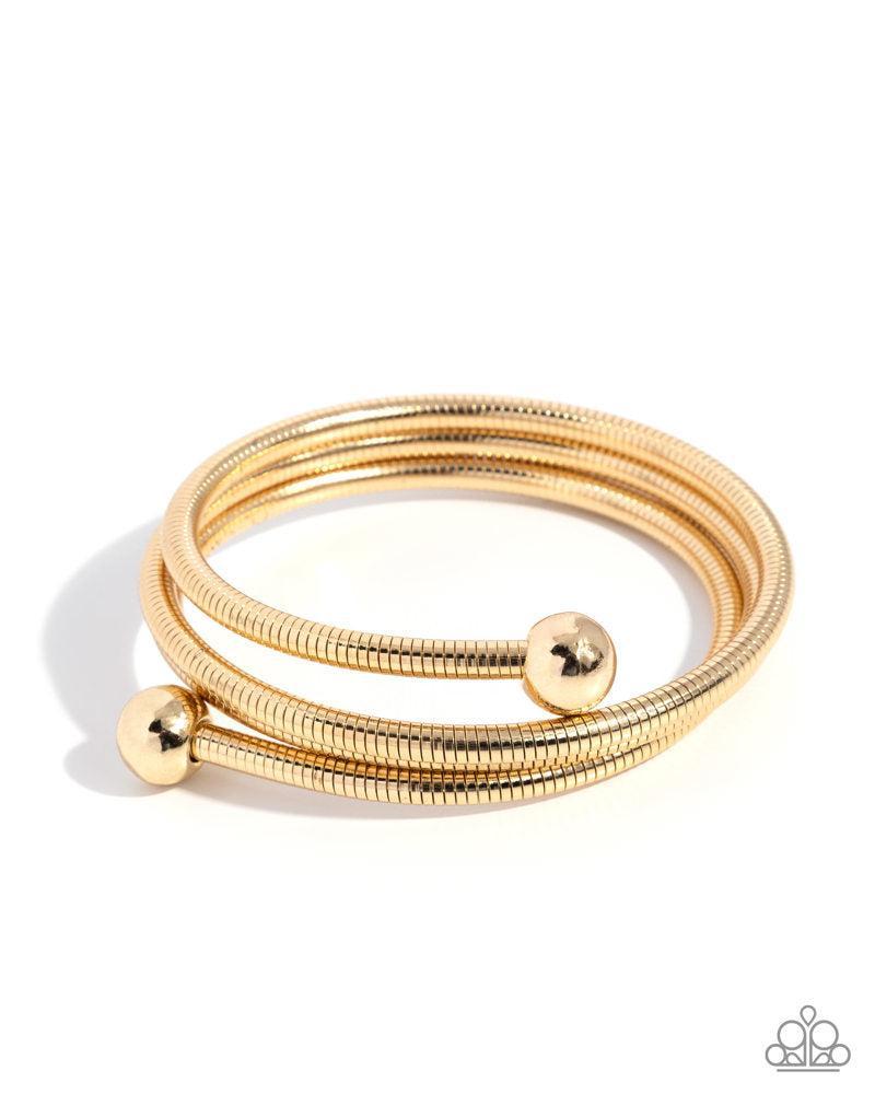 Calmly Coiled Gold Bracelet - Paparazzi Accessories- lightbox - CarasShop.com - Paparazzi Jewelry by Cara Jewels