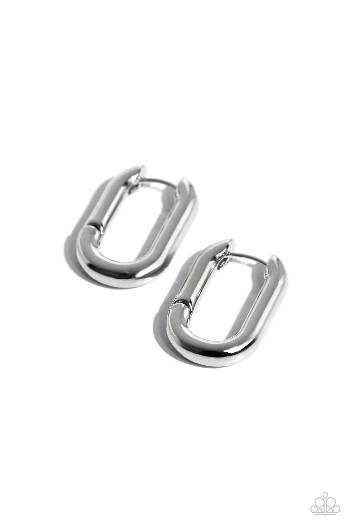 Candidate Curves Silver Hinged Hoop Earrings - Paparazzi Accessories- lightbox - CarasShop.com - Paparazzi Jewelry by Cara Jewels