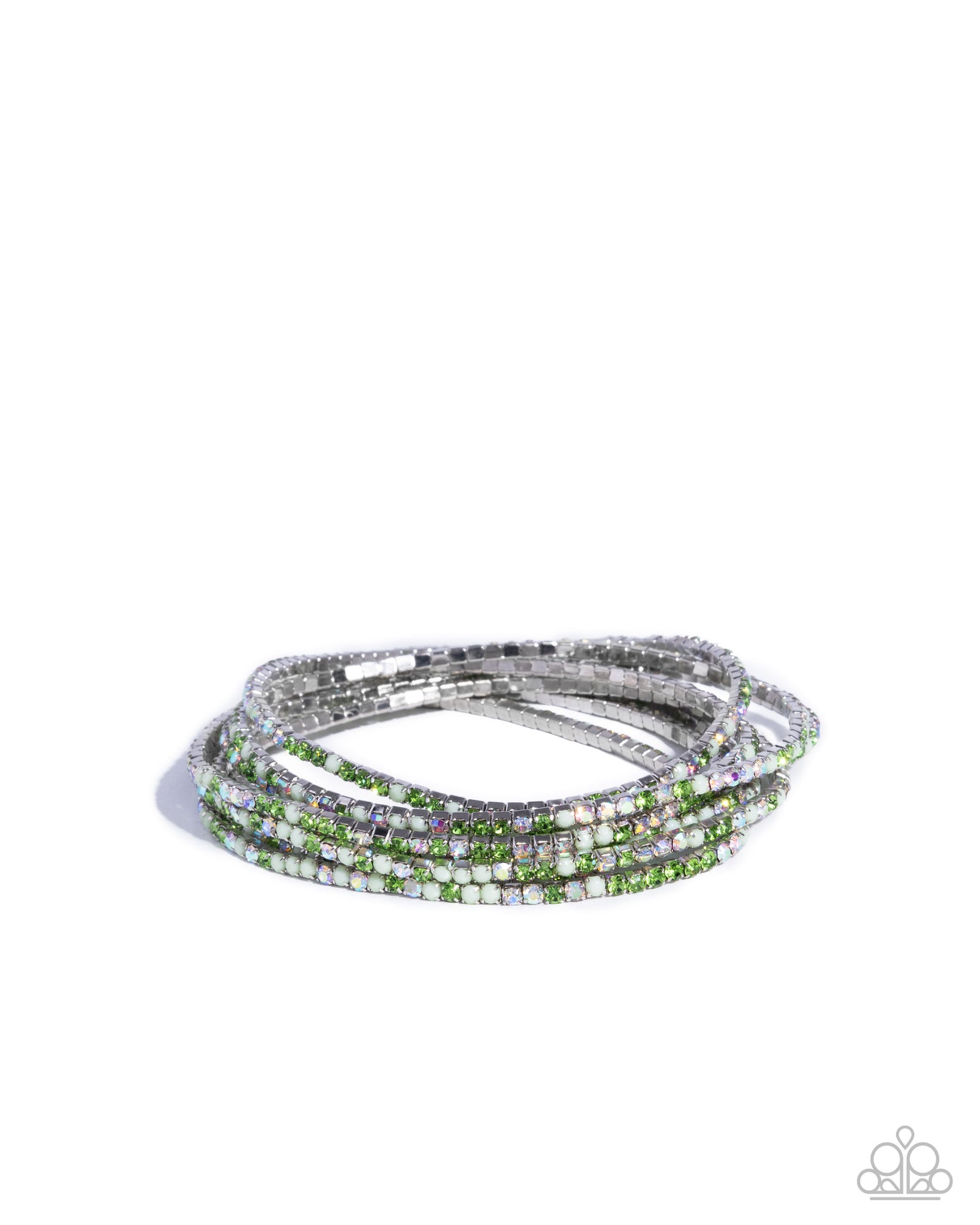 Candlelight Cascade Green Rhinestone Bracelet - Paparazzi Accessories- lightbox - CarasShop.com - Paparazzi Jewelry by Cara Jewels