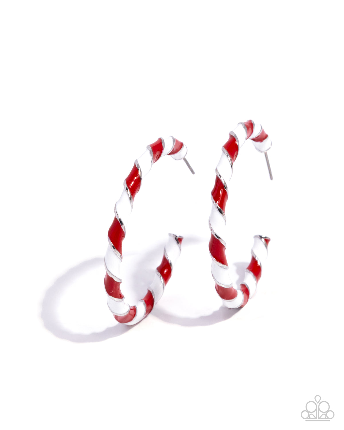 Candy Cane Lane Red & White Hoop Earrings - Paparazzi Accessories- lightbox - CarasShop.com - Paparazzi Jewelry by Cara Jewels