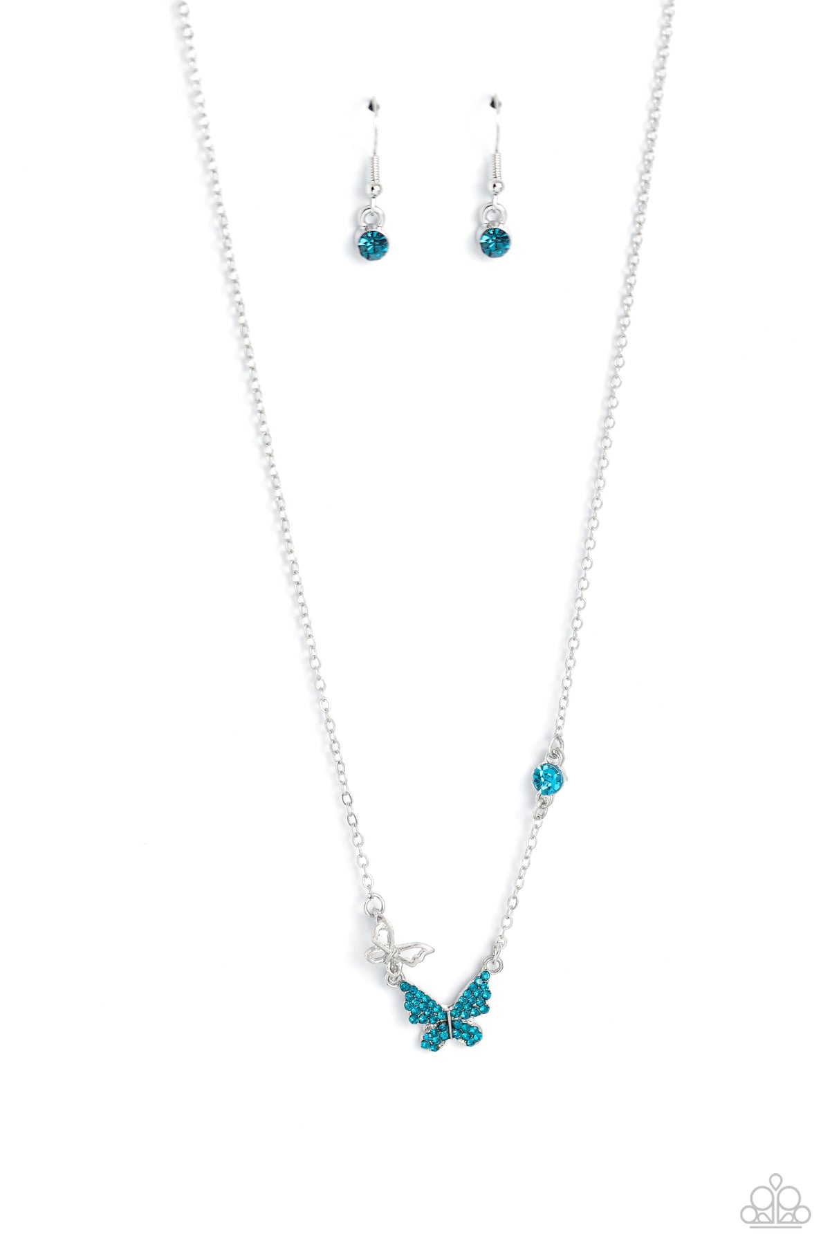 Cant BUTTERFLY Me Love Blue Rhinestone Butterfly Necklace - Paparazzi Accessories- lightbox - CarasShop.com - Paparazzi Jewelry by Cara Jewels