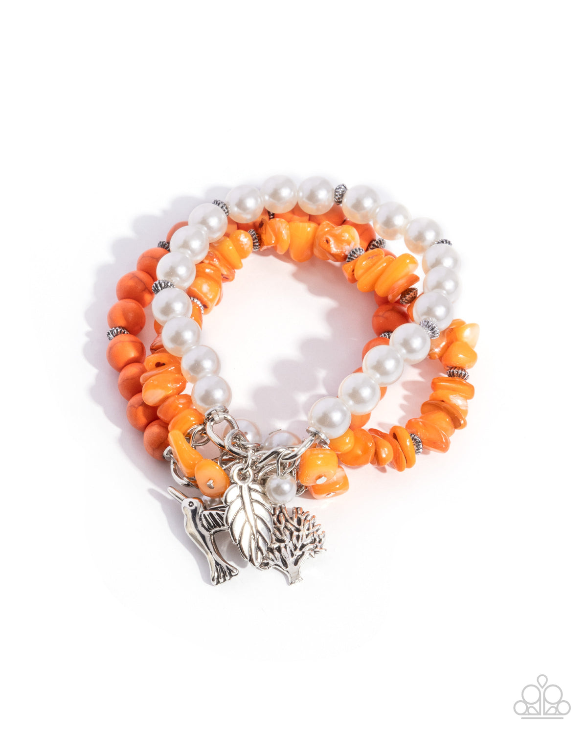 Canyonland Color Orange Stone & White Pearl Charm Bracelet - Paparazzi Accessories- lightbox - CarasShop.com - Paparazzi Jewelry by Cara Jewels