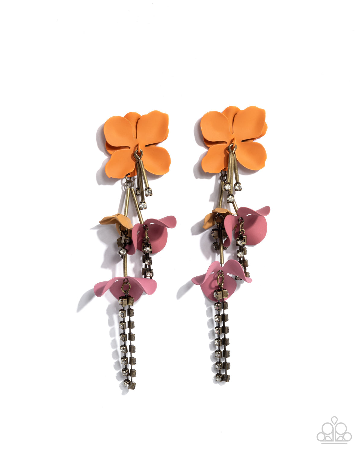 Capitol Chic Multi Orange & Brass Flower Earrings - Paparazzi Accessories- lightbox - CarasShop.com - Paparazzi Jewelry by Cara Jewels
