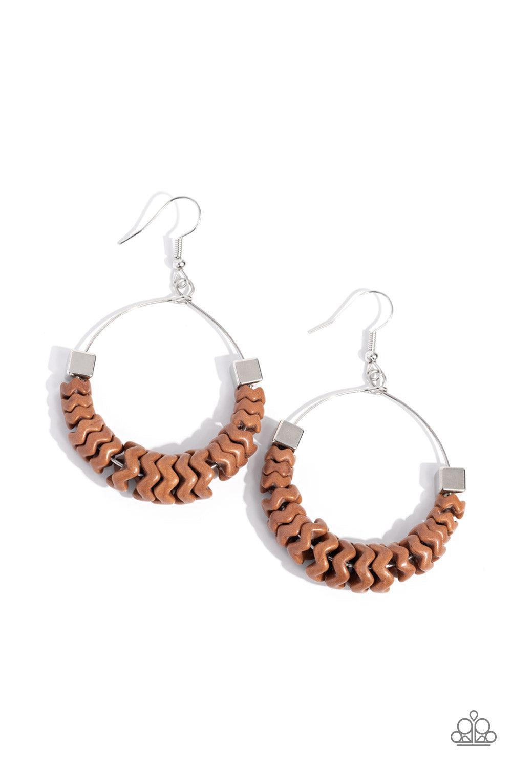 Capriciously Crimped Brown Earrings - Paparazzi Accessories- lightbox - CarasShop.com - Paparazzi Jewelry by Cara Jewels
