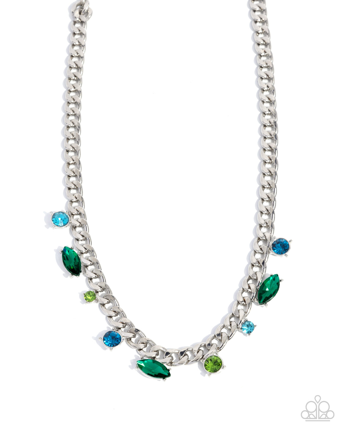 Captivating Chic Green & Blue Rhinestone Necklace & Bracelet Set - Paparazzi Accessories-on model - CarasShop.com - Paparazzi Jewelry by Cara Jewels